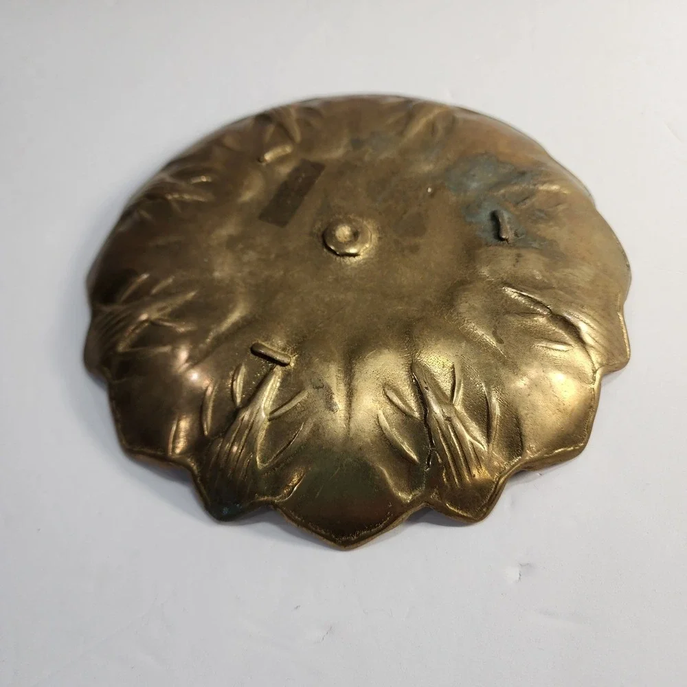 Vintage Brass Lotus Leaf Trinket Dish Scalloped Floral Catchall Tray 8 Inch
